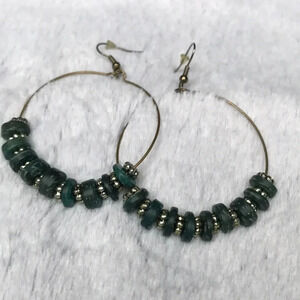 ✨ ADD$10 Aztec Dark deep green South American western gold hoops